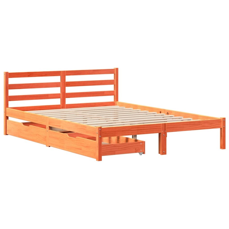 Cama sin colchón madera maciza de pino marrón cera 140x200