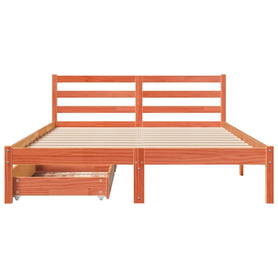 Cama sin colchón madera maciza de pino marrón cera 140x200