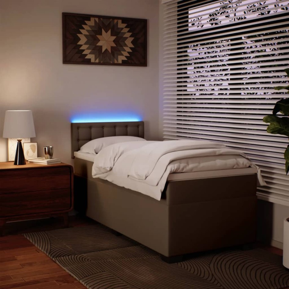 Cama box spring con colchón cuero sintético capuchino 90x190