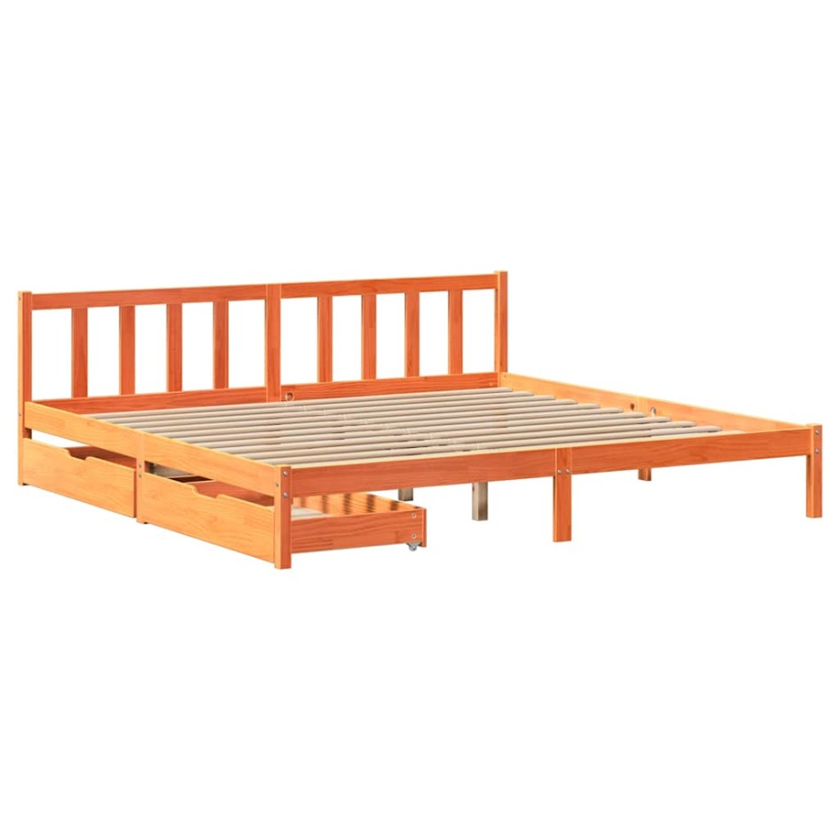 Cama sin colchón madera maciza de pino marrón cera 180x200