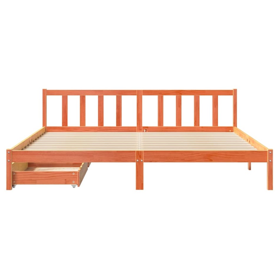 Cama sin colchón madera maciza de pino marrón cera 180x200