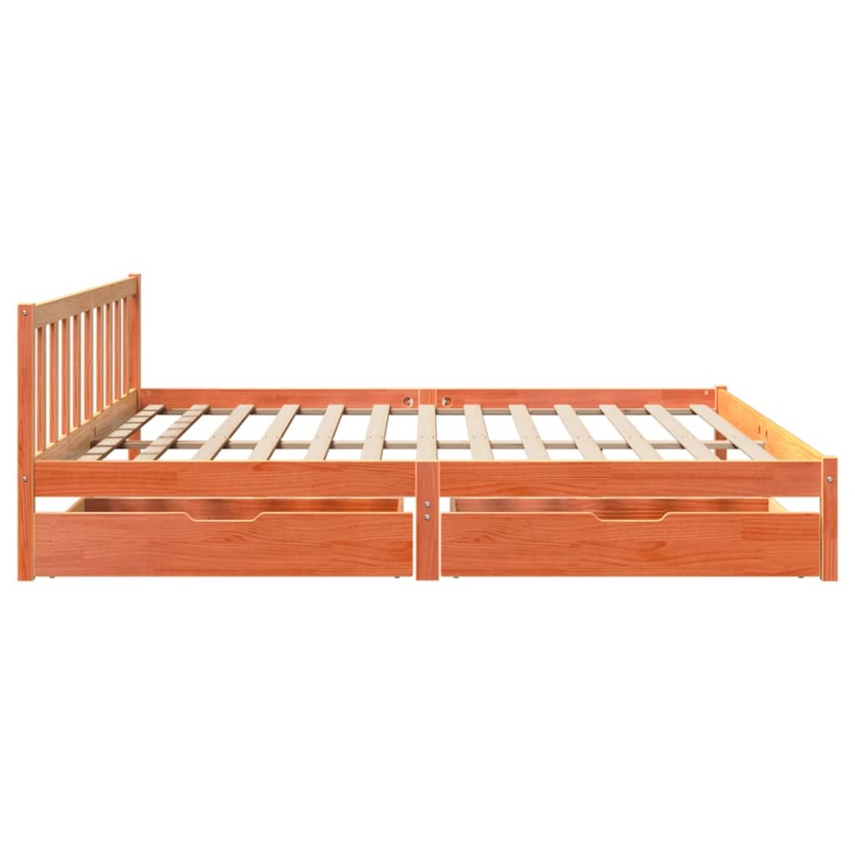 Cama sin colchón madera maciza de pino marrón cera 180x200