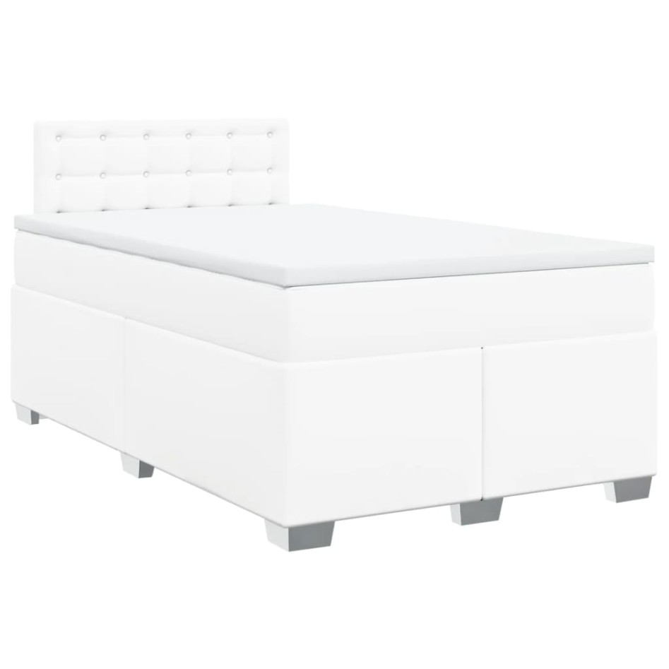 Cama box spring con colchón cuero sintético blanco 120x200