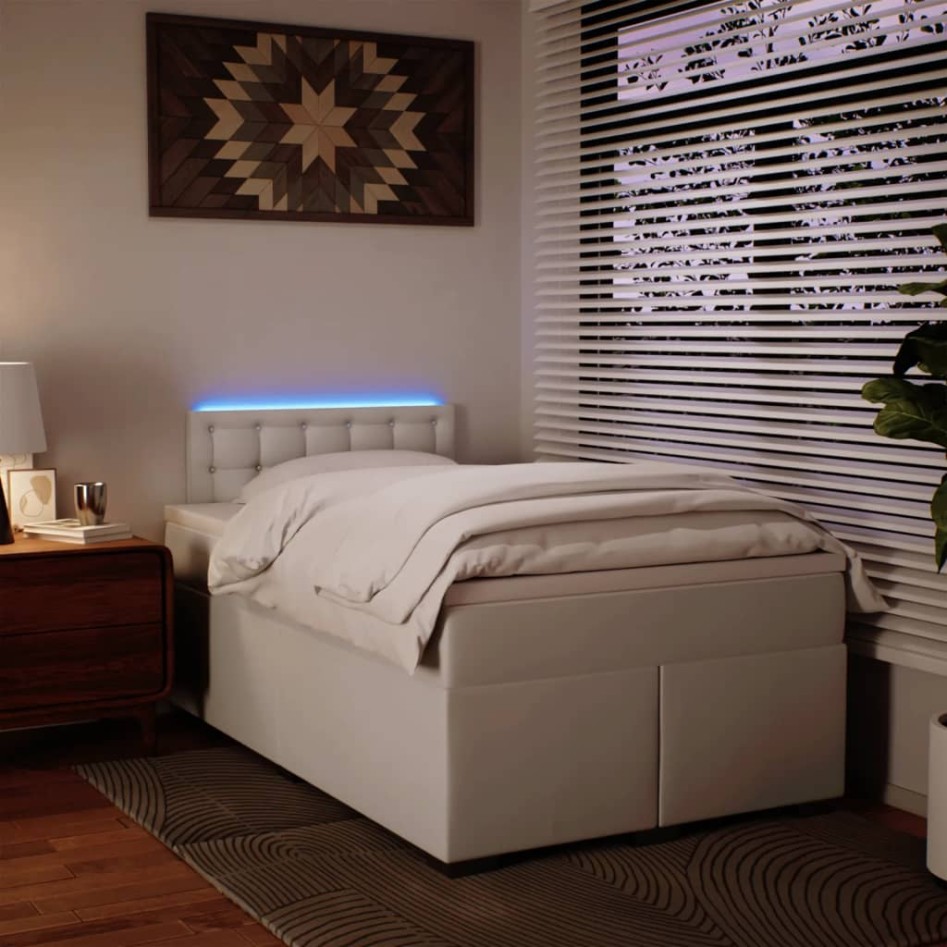 Cama box spring con colchón cuero sintético blanco 120x200