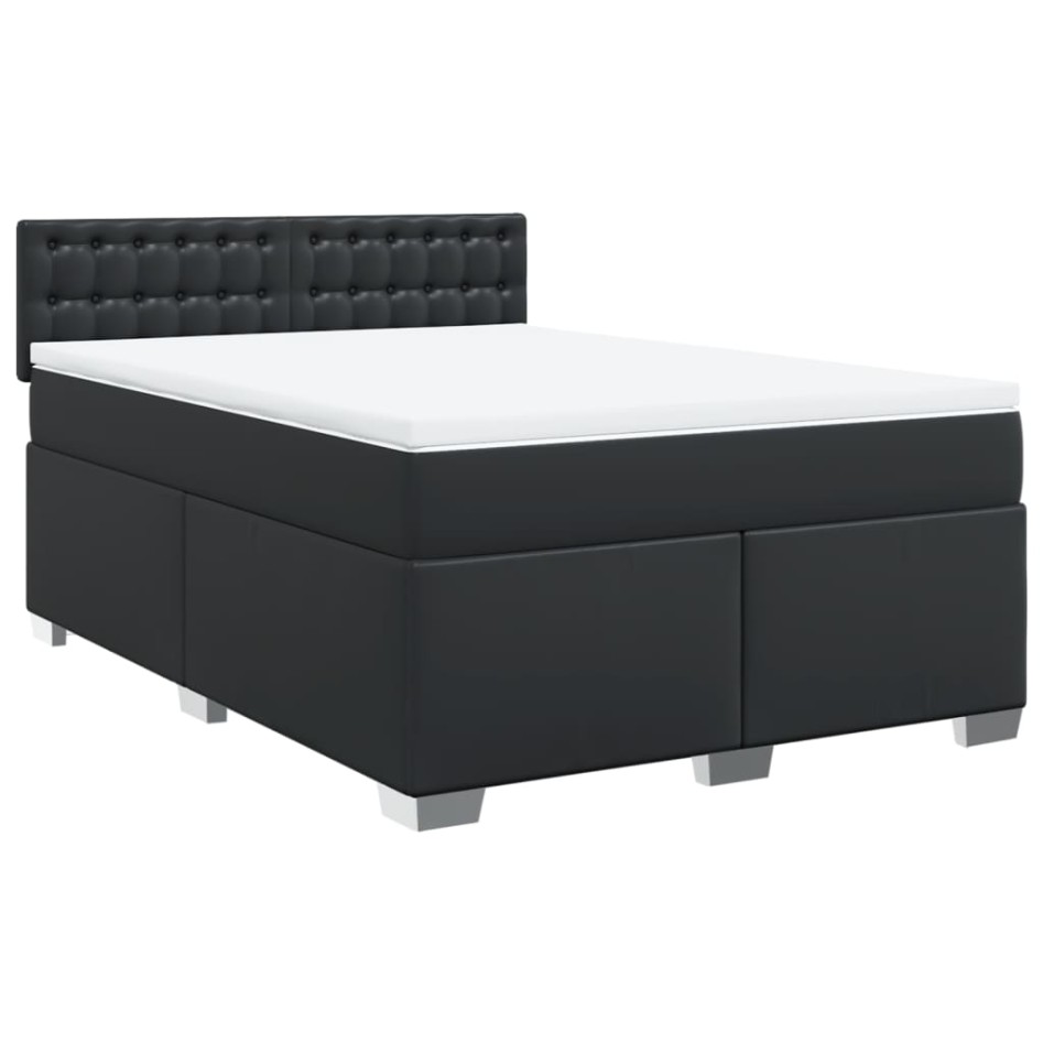 Cama box spring con colchón cuero sintético negro 140x190