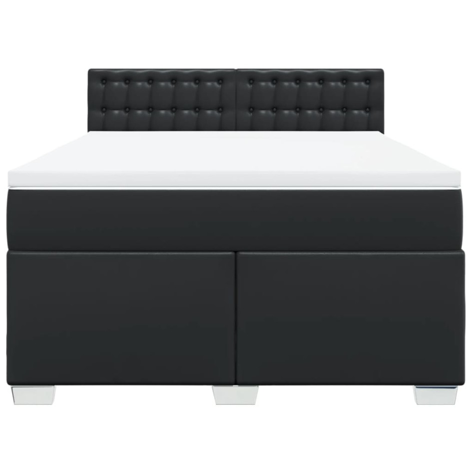 Cama box spring con colchón cuero sintético negro 140x190