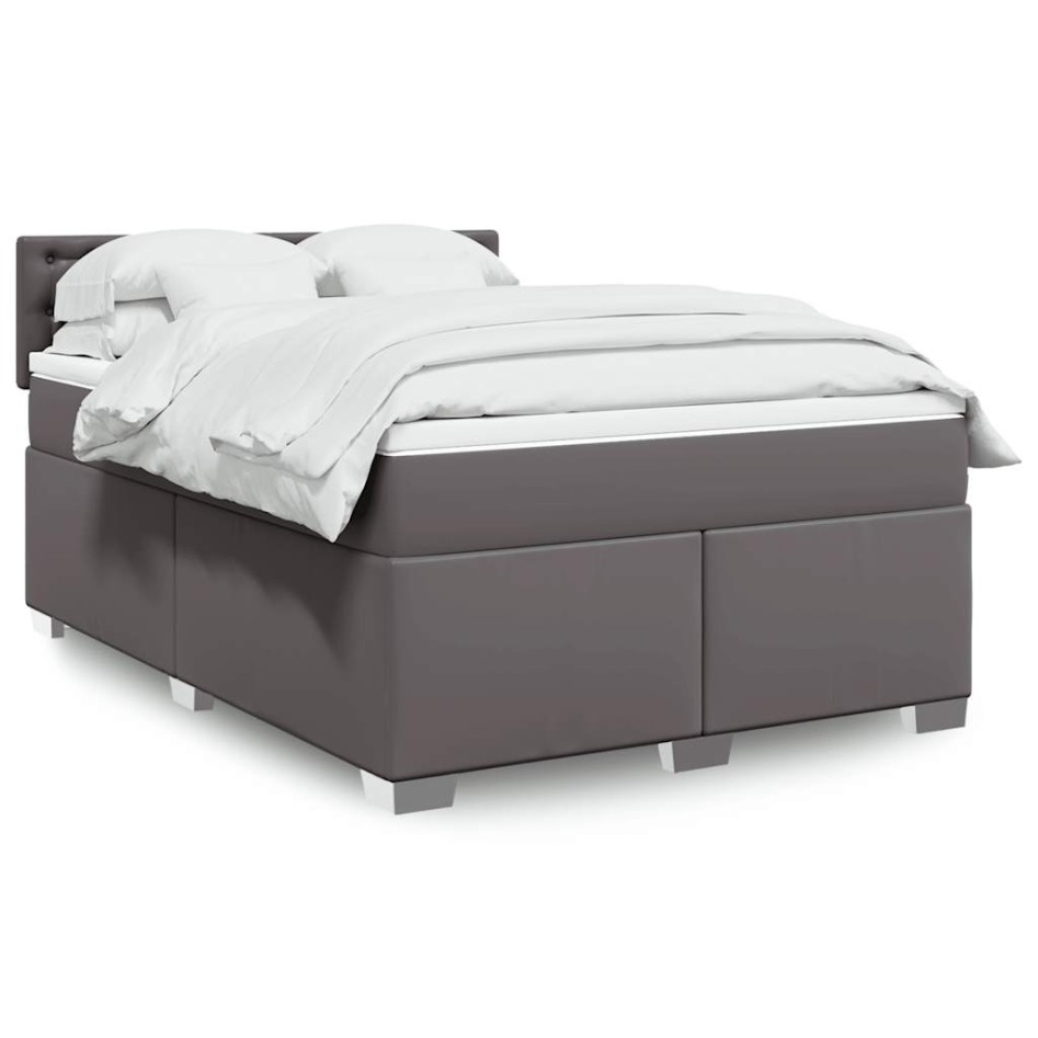 Cama box spring con colchón cuero sintético gris 140x190