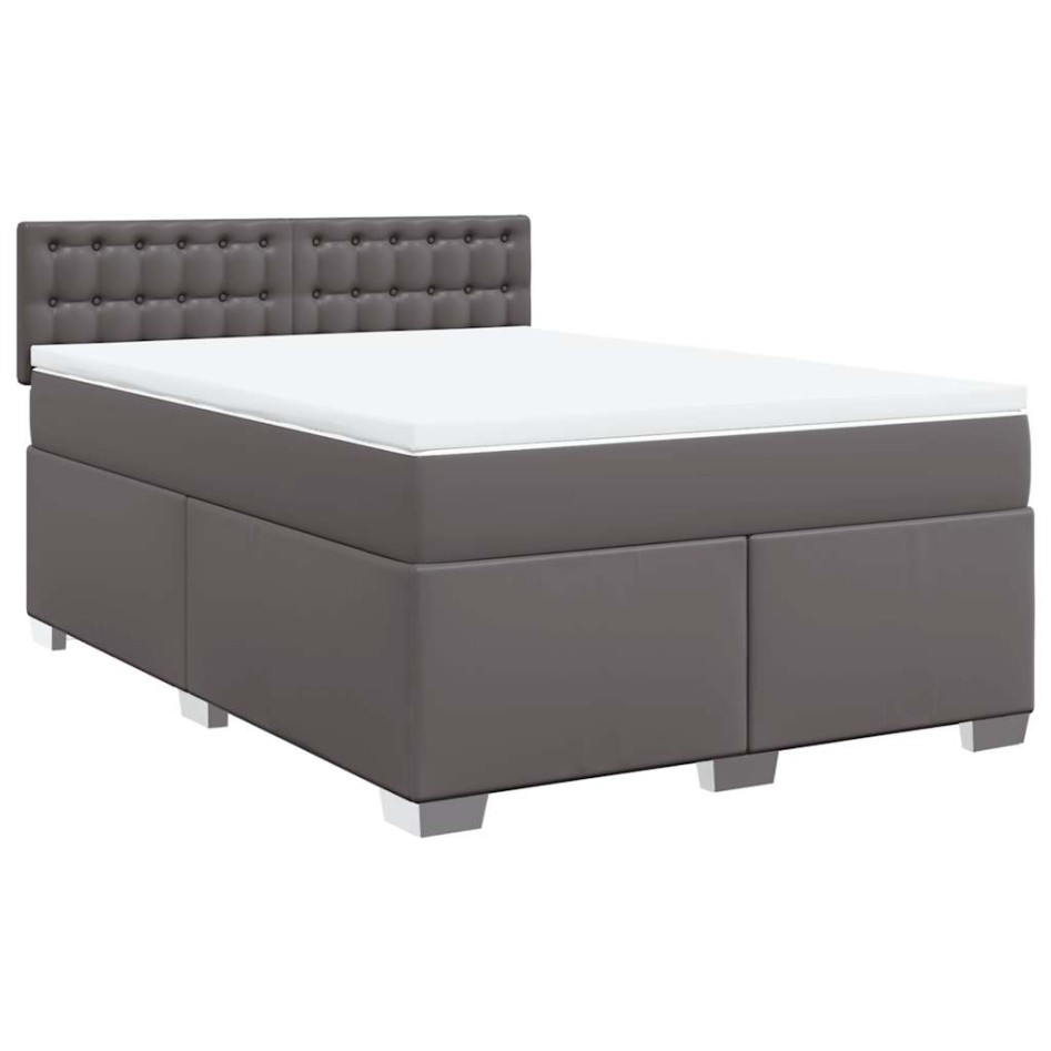 Cama box spring con colchón cuero sintético gris 140x190