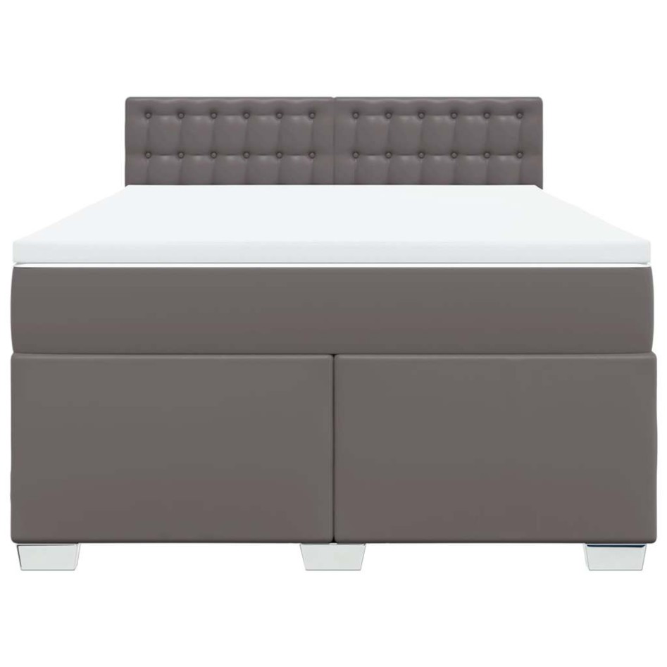 Cama box spring con colchón cuero sintético gris 140x190
