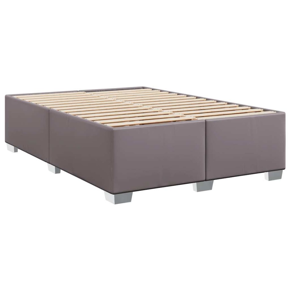 Cama box spring con colchón cuero sintético gris 140x190