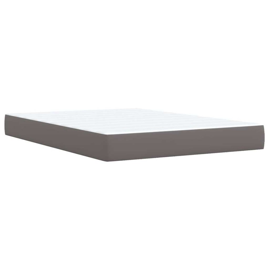 Cama box spring con colchón cuero sintético gris 140x190