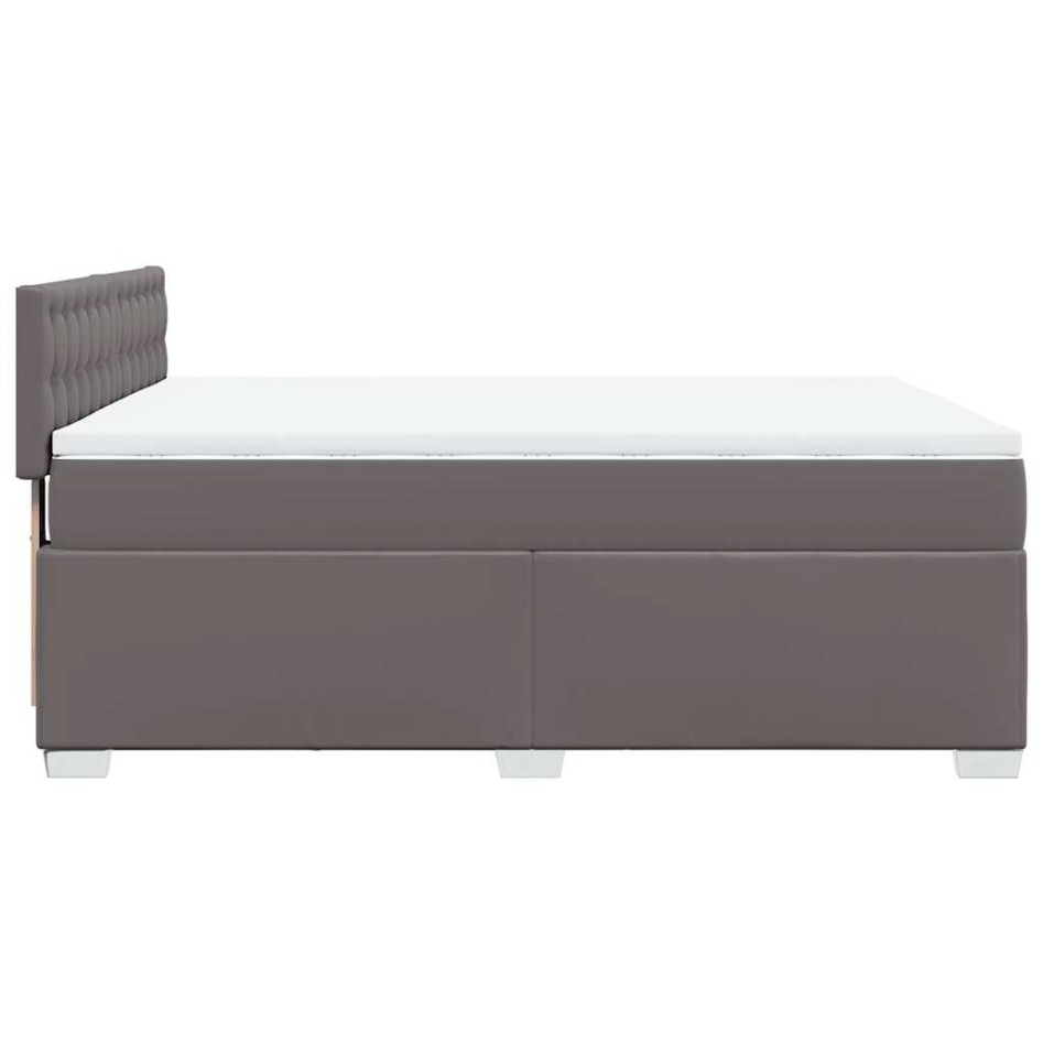Cama box spring con colchón cuero sintético gris 140x190