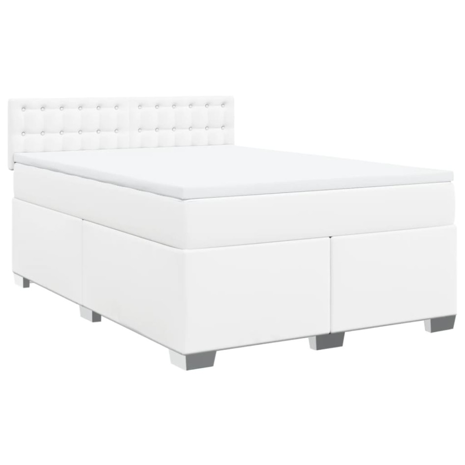 Cama box spring con colchón cuero sintético blanco 160x200