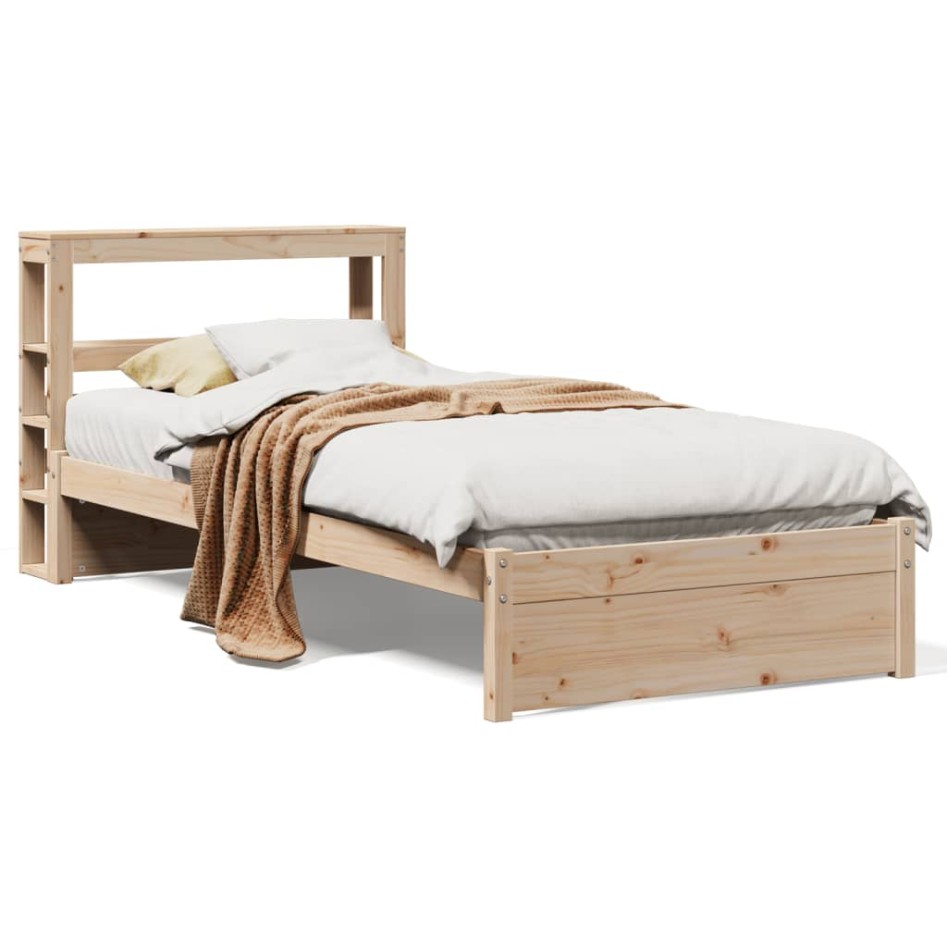Estructura de cama con cabecero madera maciza de pino 90x200