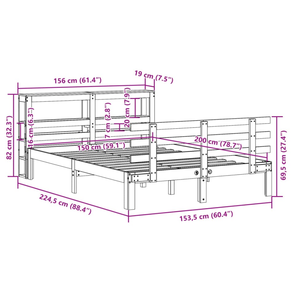 Estructura de cama con cabecero madera de pino blanco