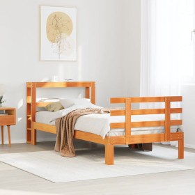 Estructura cama con cabecero madera pino marrón cera 75x190