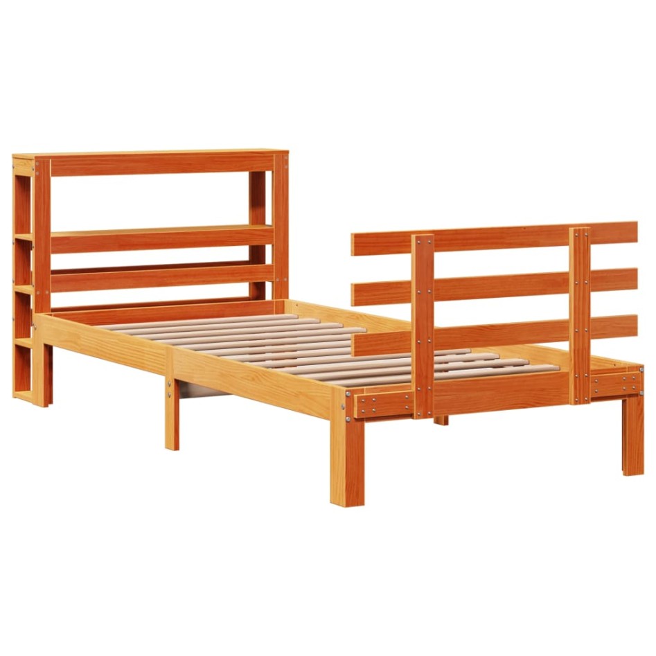 Estructura cama con cabecero madera pino marrón cera 75x190