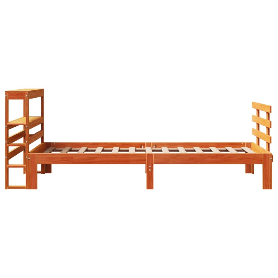 Estructura cama con cabecero madera pino marrón cera 75x190