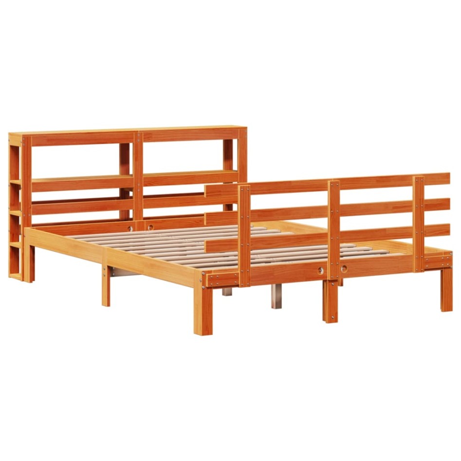 Estructura cama con cabecero madera pino marrón cera 120x200