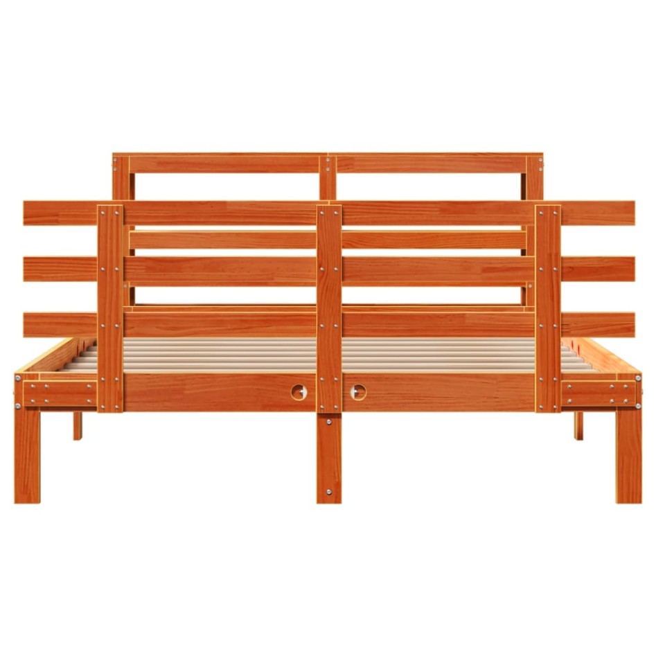 Estructura cama con cabecero madera pino marrón cera 120x200