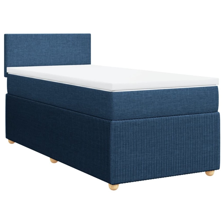 Cama box spring con colchón tela azul 80x200