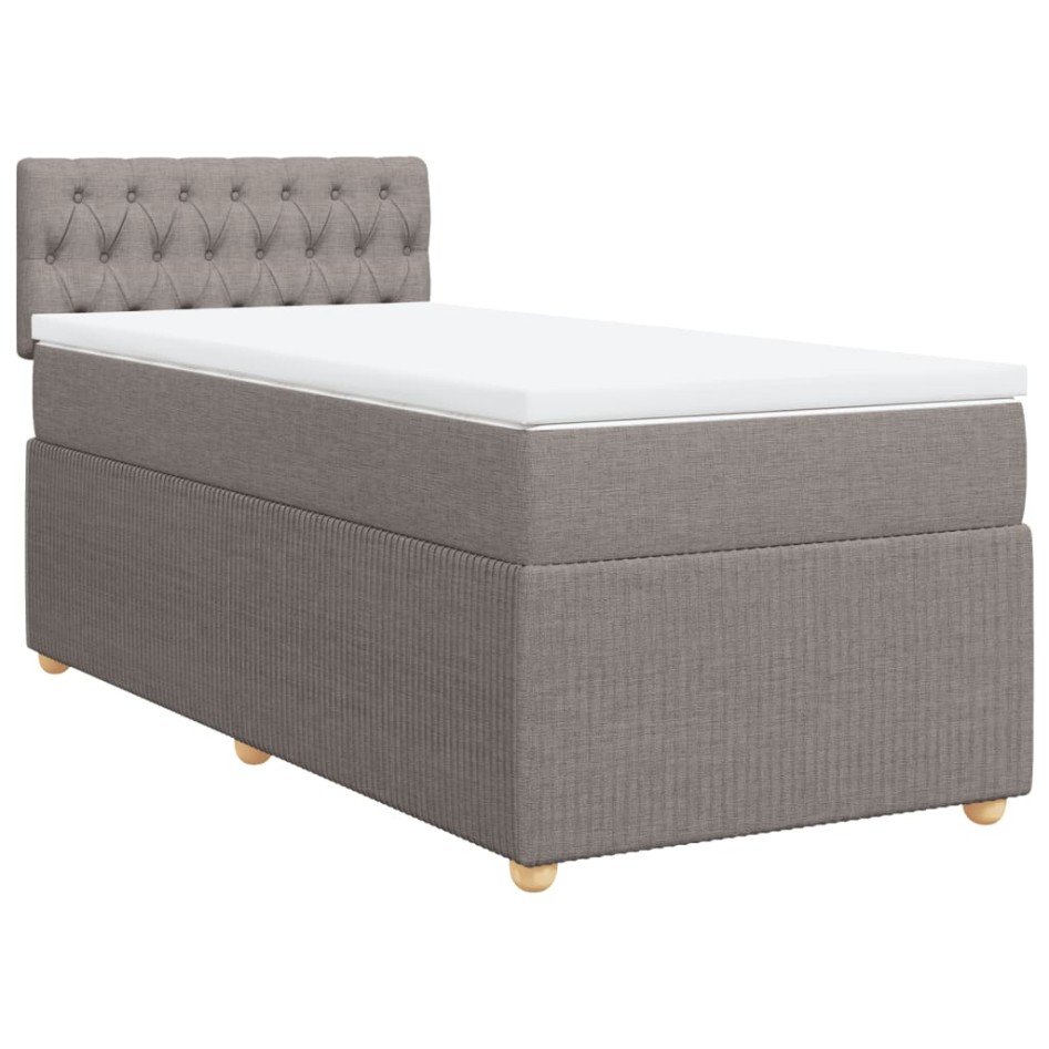 Cama box spring con colchón tela gris taupe 80x200