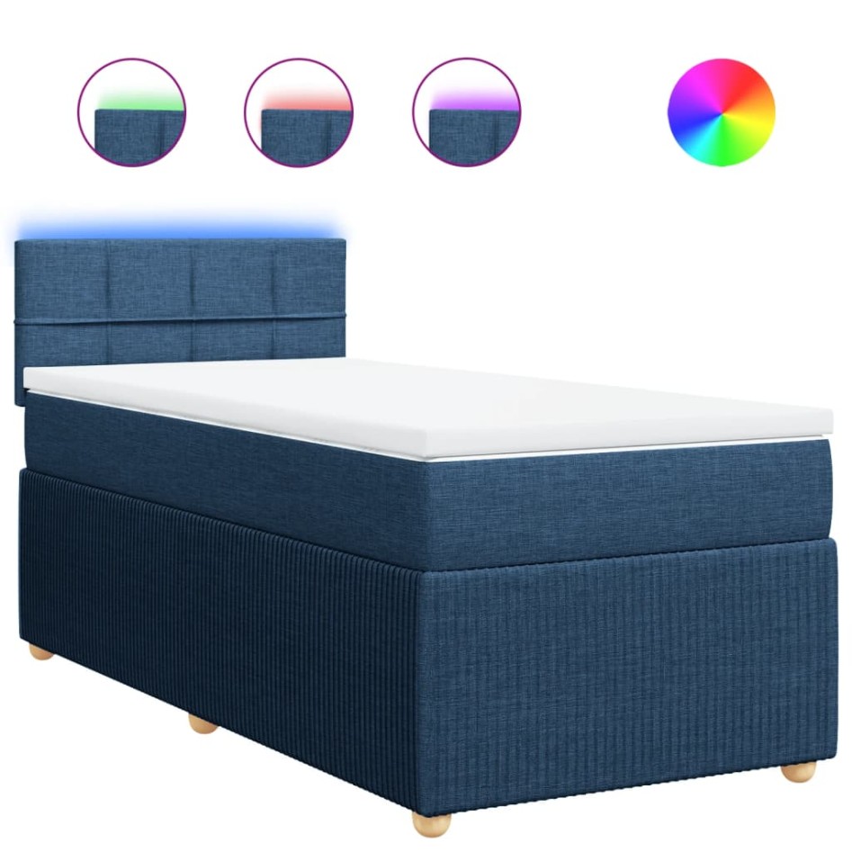 Cama box spring con colchón tela azul 80x200