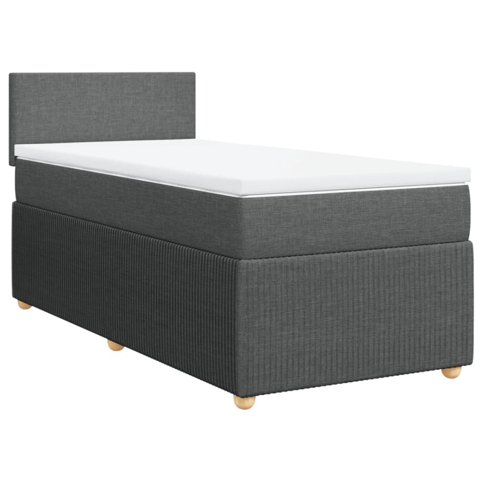 Cama box spring con colchón tela gris oscuro 90x200