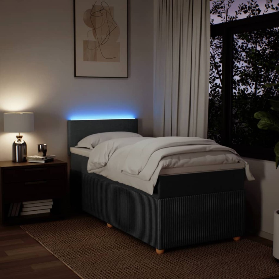 Cama box spring con colchón tela gris oscuro 90x200