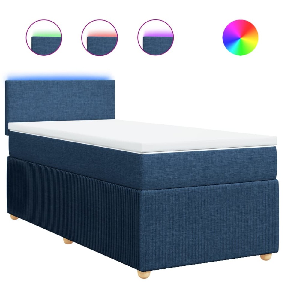 Cama box spring con colchón tela azul 90x200