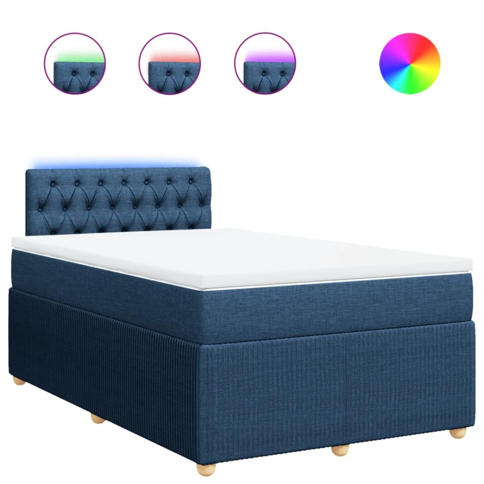 Cama box spring con colchón tela azul 120x190