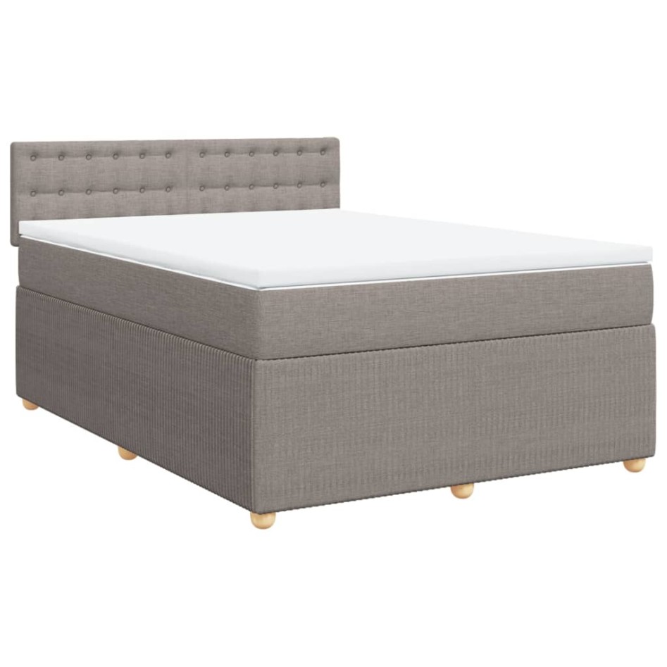 Cama box spring con colchón tela gris taupe 140x190