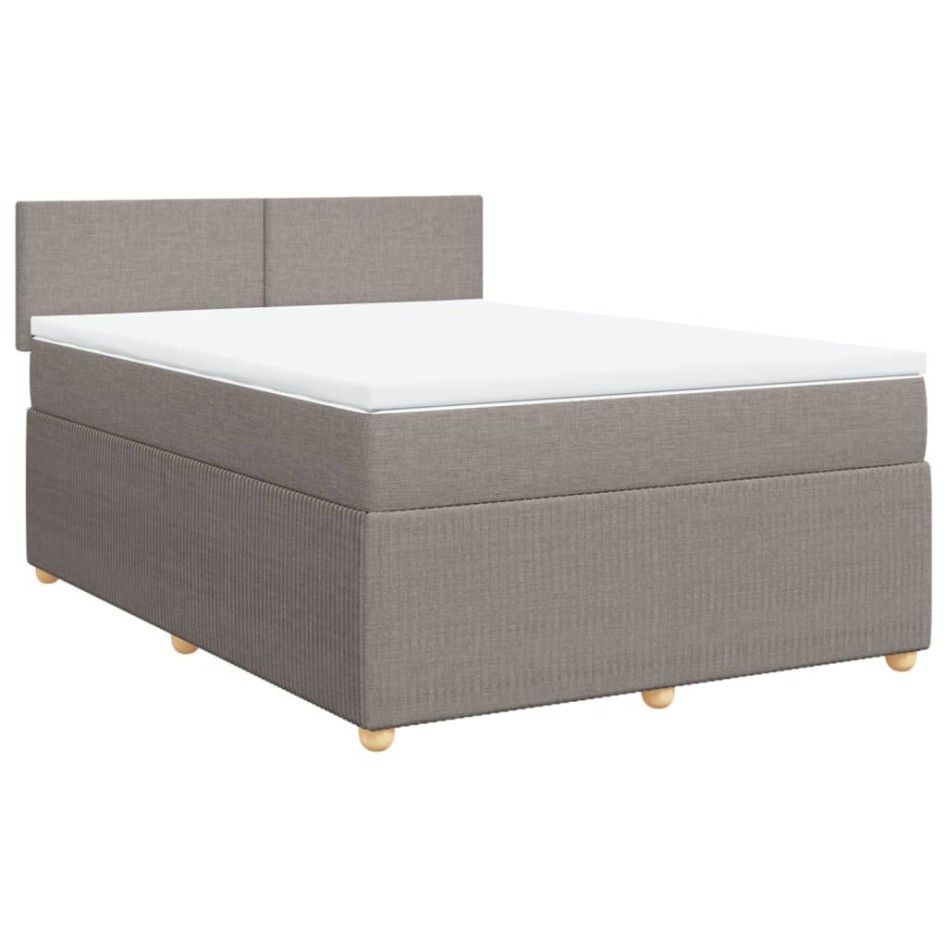 Cama box spring con colchón tela gris taupe 140x200