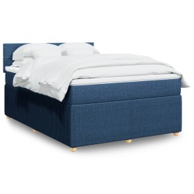 Cama box spring con colchón tela azul 160x200