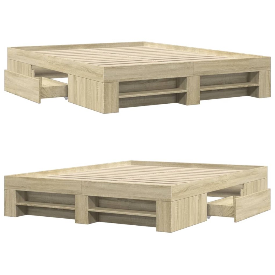 Estructura de cama sin colchón madera roble Sonoma 150x200