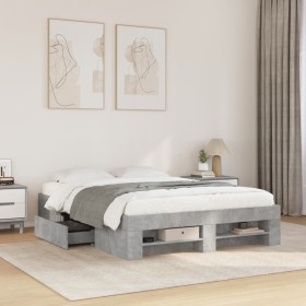 Estructura de cama madera de ingeniería gris hormigón