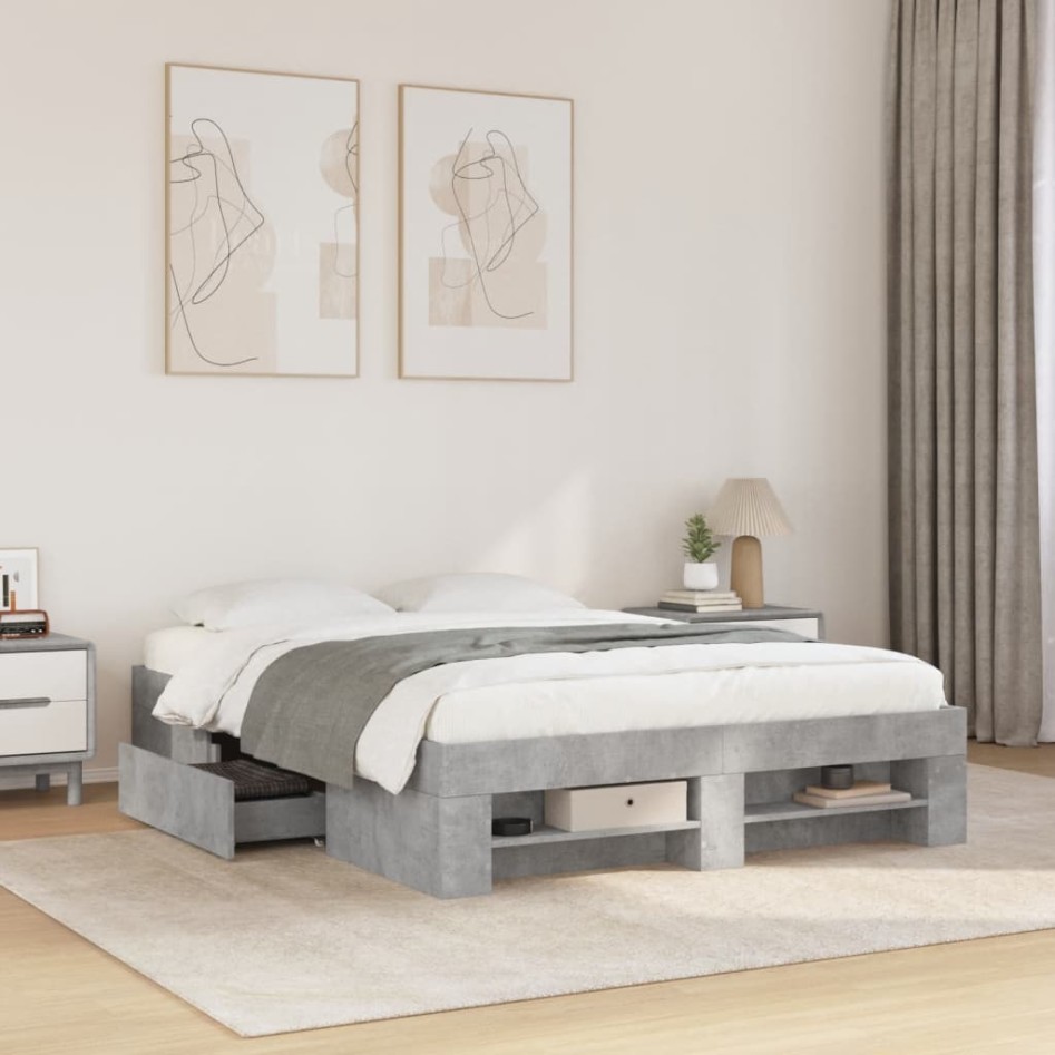Estructura de cama madera de ingeniería gris hormigón