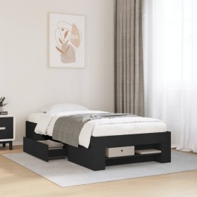 Estructura de cama madera de ingeniería negra 90x200