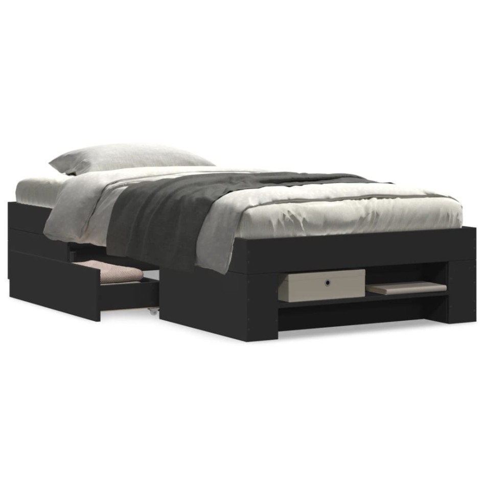 Estructura de cama madera de ingeniería negra 90x200