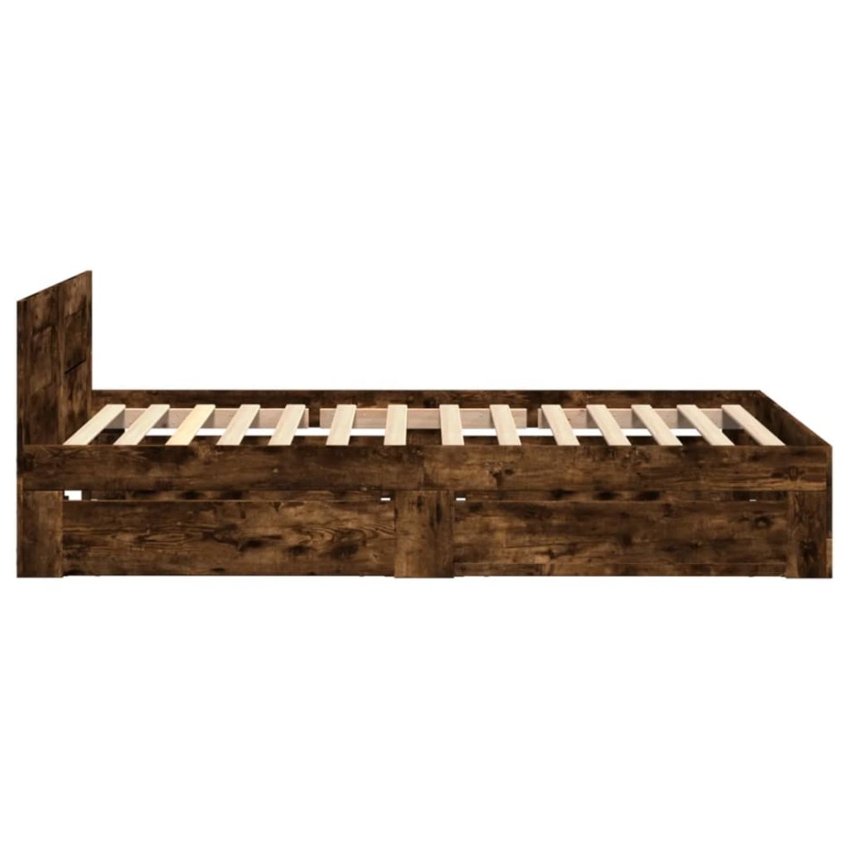 Cama con cabecero madera de ingeniería roble ahumado 100x200