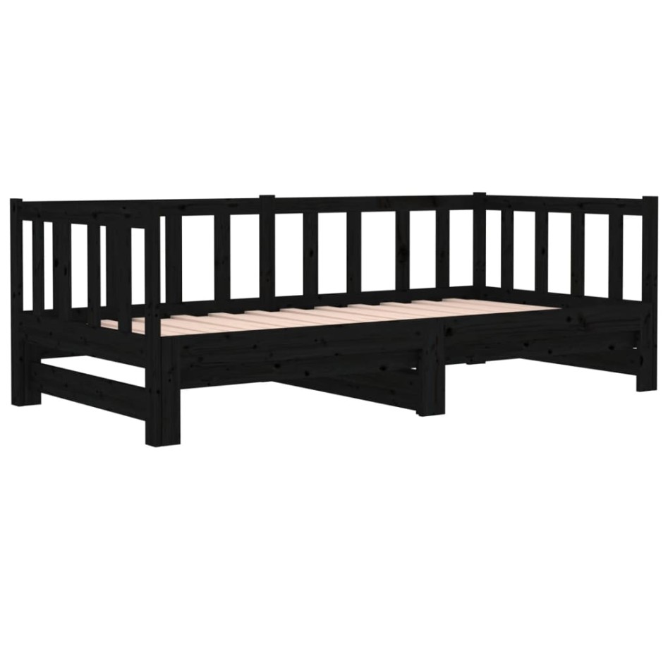 Sofá cama extraíble madera maciza de pino negro 2x(90x190)