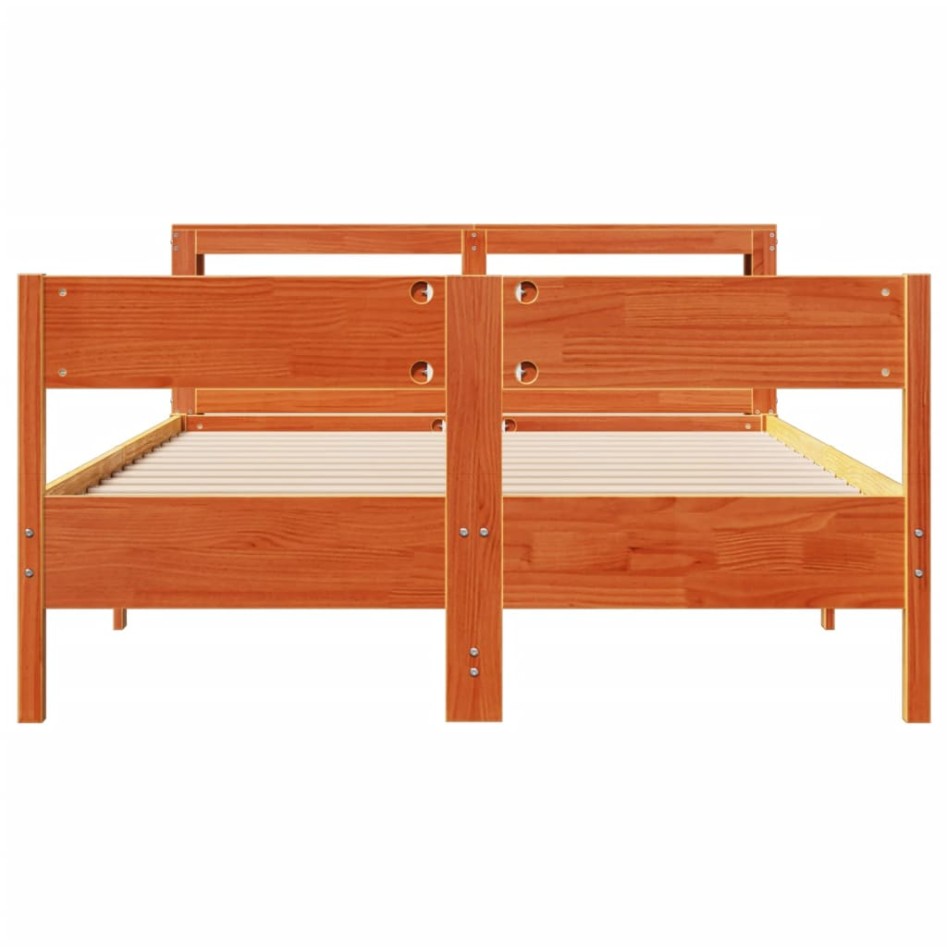 Cama sin colchón madera maciza de pino marrón cera 140x200