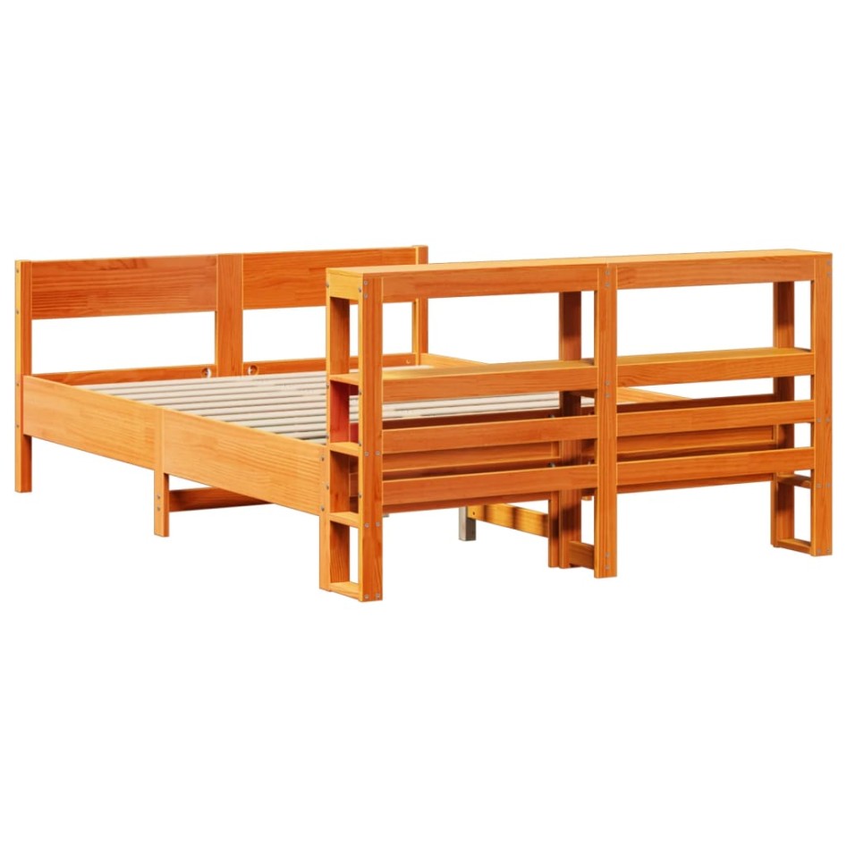 Cama sin colchón madera maciza de pino marrón cera 140x200