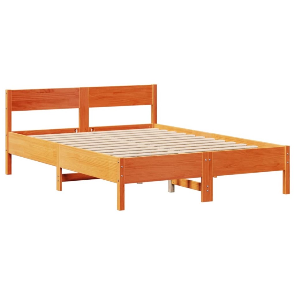 Cama sin colchón madera maciza de pino marrón cera 140x200