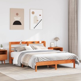 Cama sin colchón madera maciza de pino marrón cera 160x200