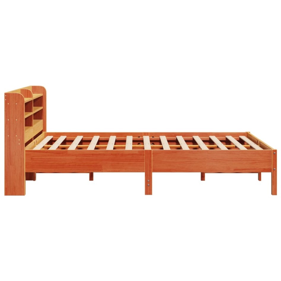 Cama sin colchón madera maciza de pino marrón cera 160x200