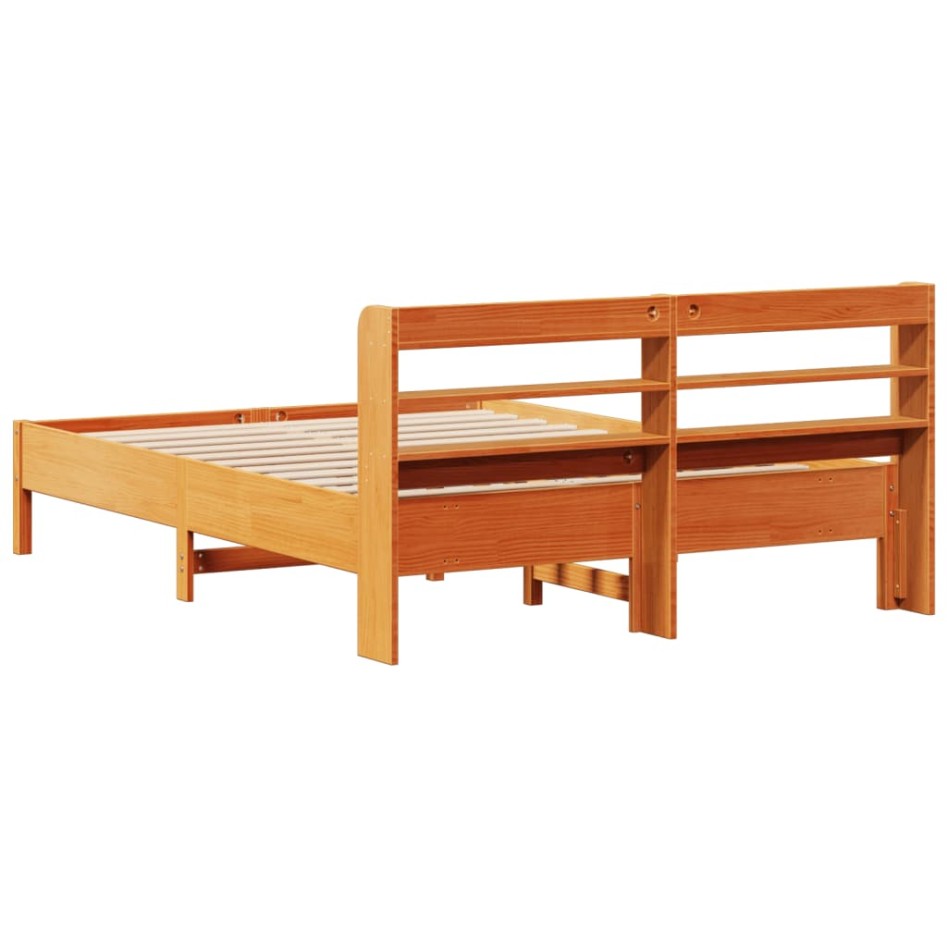 Cama sin colchón madera maciza de pino marrón cera 160x200