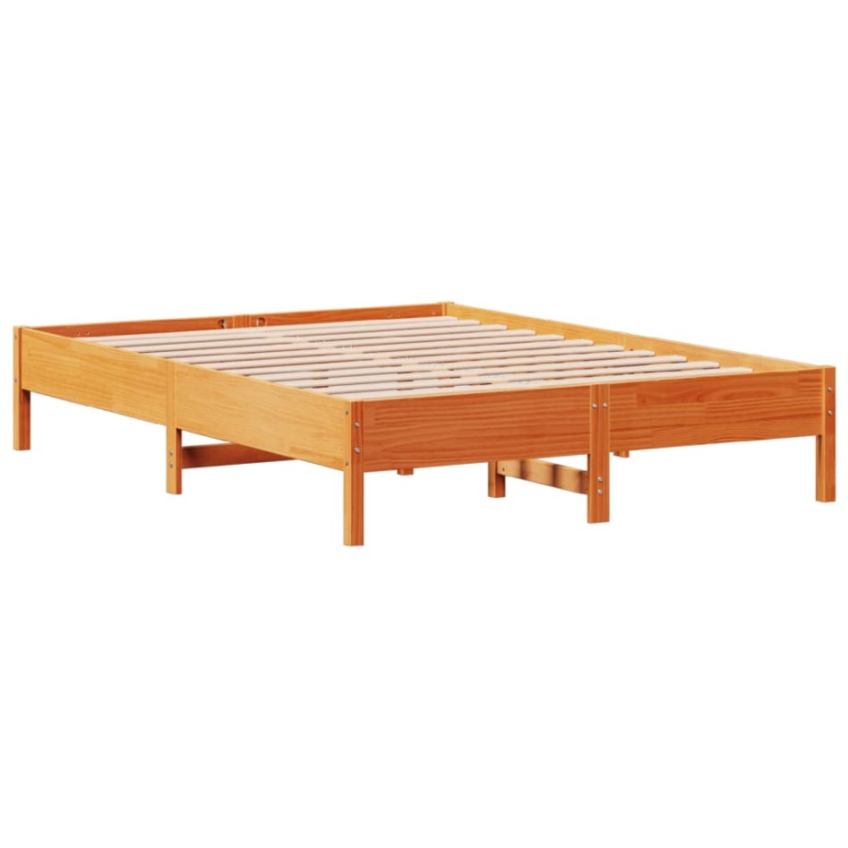 Cama sin colchón madera maciza de pino marrón cera 160x200
