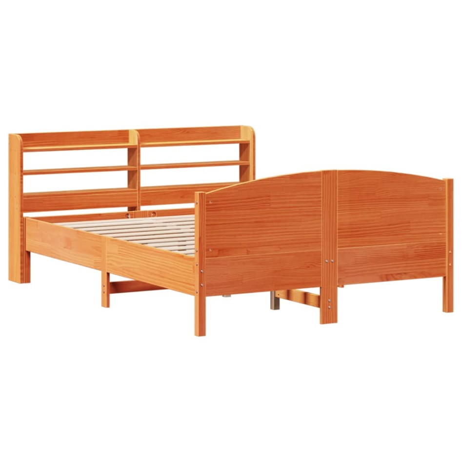 Cama sin colchón madera maciza de pino marrón cera 160x200