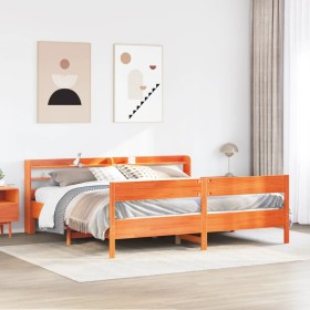 Cama sin colchón madera maciza de pino marrón cera 180x200